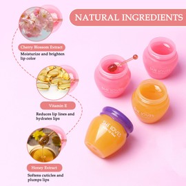 2PCS Lip Sleeping Mask, Honey Sakura Moisturizing Lip Balm Skincare Set with Stick, Day Night Repair Lip Mask Lip Moisturiser, Plumping Lip Hydrating & Prevention Dry and Crack Lip Scrubs Exfoliator