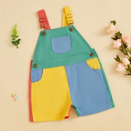 Babieshouse Toddler Girl Boy Overalls Sleeveless Suspender Romper Patchwork Jumpsuit Overall Short Pants Infant Summer Clothes (Green, 12-18 Months)