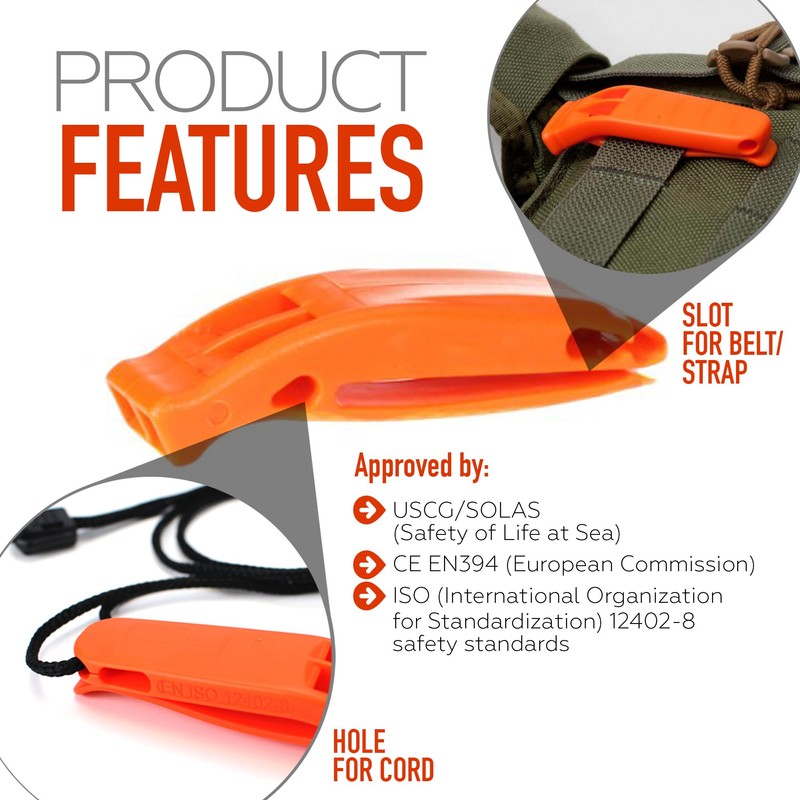 Bramble - 10 Emergency Orange Survival Safety Whistles - Distress