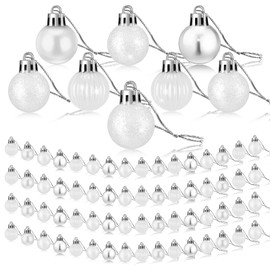 Sumind 48 Pieces Christmas Mini Balls Ornaments 1.2 Inch Miniature Glitter Balls Xmas Tree Small Hanging Decorations Pendants for Holiday Party Wedding Home DIY Craft Decor(Classic Style,White)