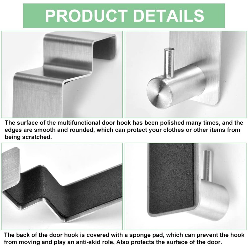 CODIRATO 4 PCS Over Door Hooks Stainless Steel Reversible Hooks
