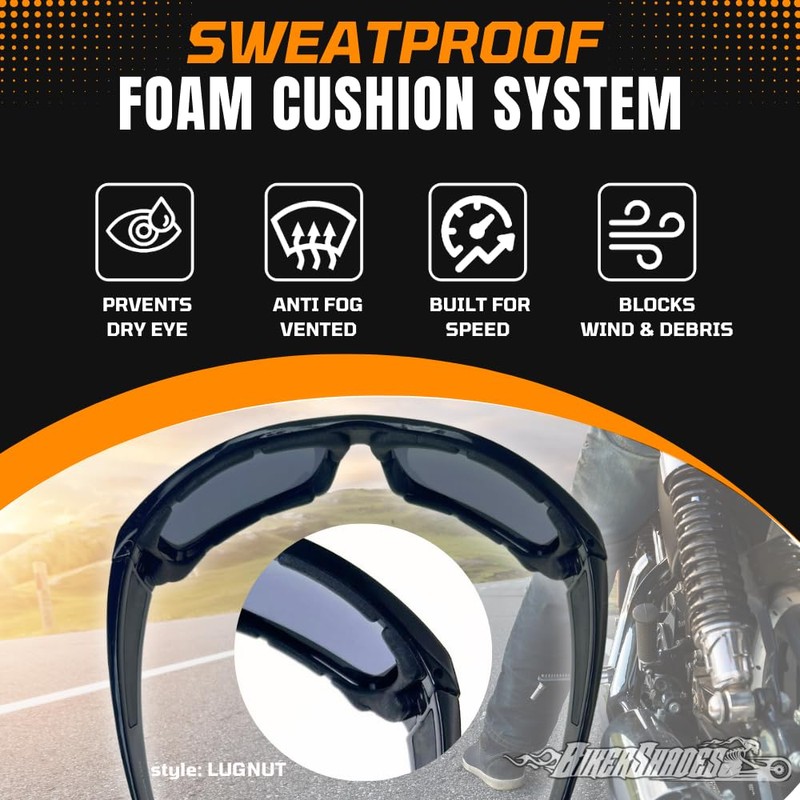 Bikershades Motorcycle Biker Safety Day Riding Sunglass Foam Padded Men