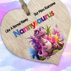 Nan Gifts - Roarsome Nansaurus Wooden Heart Plaque - Happy Birthday Gifts for Nan from Grandson Granddaughter, Dinosaur Mother's Day Presents, Light Wood Sign Keepsake