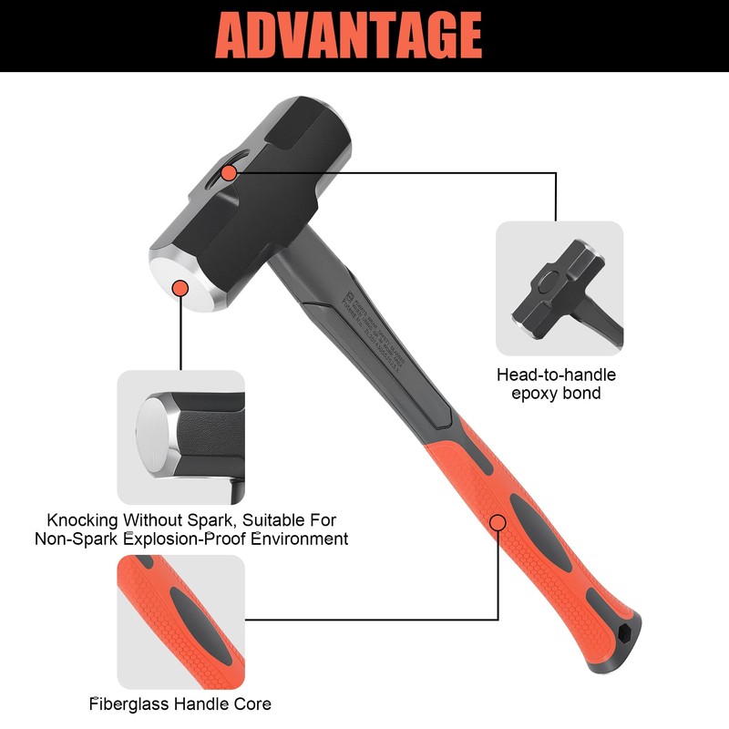 3lb Sledge Hammer - Heavy Duty Drilling Hammer with Forged