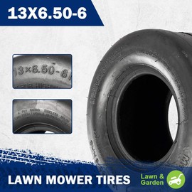 MaxAuto 2 Pcs 13X6.50-6 Smooth Turf Tires for Lawn Tractor, 4 Ply, Tubeless
