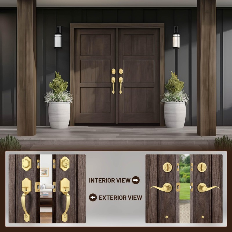 LOQRON Double Front Door Handle Set with Dummy and Deadbolt,
