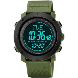Military Men's Watch Compass Digital Watch Men's 5ATM Waterproof LED Large Digital Watch Men's World Time 3 Alarm Clock 12/24H Outdoor Sports Watches Men Tactical Watch Coutdown Stopwatch Teenagers,