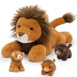 MorisMos Lion Teddy with Babies inside, Lifelike Cuddly Lions Stuffed Animal Plush Soft Toys, Kawaii for Kids Girls Boys Birthday Party Decoration (50cm Dark Brown)