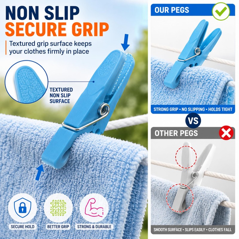 48 Pack Clothes Pegs for Washing Line with Bag, Extra