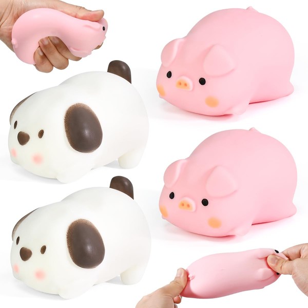 Kleemeiero Pack of 4 Anti-Stress Toys, 2 Pigs Squeeze Toy,