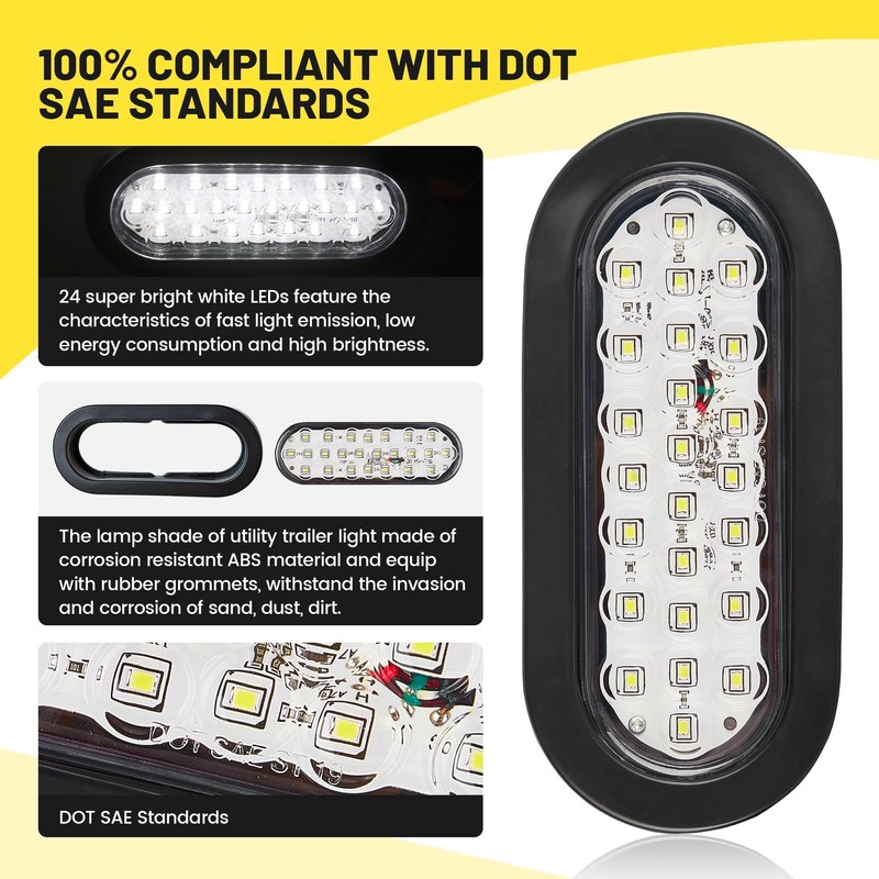 Oyviny 6 Inch Oval White LED Trailer Tail Lights with