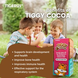 TIGGY Cocoa Chewable Tablets with Tiger Milk Mushroom – Delicious, Convenient and Nutritious Cocoa-Based Supplement for Energy, Wellness, and Overall Health – 60 Tablets, Kids & Adults