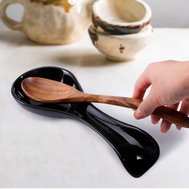 Ceramic Spoon Rests for Kitchen, Spoon Rest for Stove Top Countertop Utensil Rest Ladle Spoon Holder for Cooking Home Decor, Black Color
