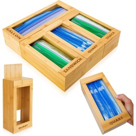 mHomeAid Bag Storage Organizer - Bamboo Food Plastic Baggie Holder, Dispenser, and Container for Kitchen Drawer - Fits Ziplock and Ziploc Gallon, Quart, Sandwich & Snack Sized Slider Bags (Bamboo)