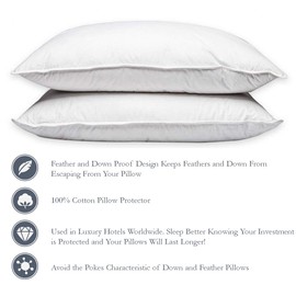 Feather/Down-Proof, 100% Cotton, Pillow Protector - Reduce Pokes with Hypoallergenic, Breathable, Machine Washable, Quiet, Soft Covers - Zippered Enclosure & Machine Washable (1, King)
