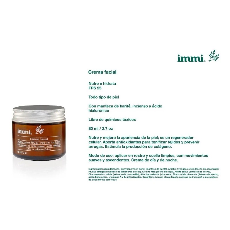 Crema Facial Immi® De Karité Incienso Ácido Hialurónico