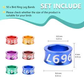 Generic Bird Ring Leg Bands Dove Identify Band Aluminum Alloy Closed Ring Bird for Hibiscus Birds,Parrots,Peonies,Doves,etc.Mixed Colors 50 Per Pack(ID6.0MM)