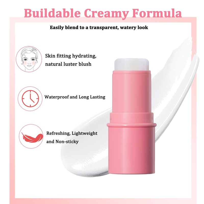 Cream Blush Stick, Natural Glow Finish Looking, Hydrating Lightweight Shiny