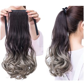 YJINCO YJWM007-ushi Gradient Color Extensions, Point Wig, Ponytail Wig, Curly Hair, Ribbon Included, Extensions, Long, Curls, Easy Clip, Heat Resistant, 4 Colors to Choose From