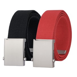 JASGOOD Canvas Web Belt Adjustable Cloth Fabric Military Belt with Metal Buckle,H-Black+Red,Fit Pant Size Below 45"