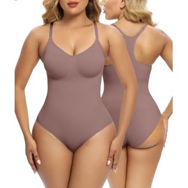 SHAPERX Bodysuit for Women Tummy Control Shapewear Racerback Seamless Sculpting Body Shaper Tank Top,SZ5305-Umber-XXS/XS