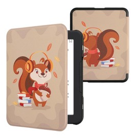 kwmobile Case Compatible with Barnes & Noble Nook Glowlight 4 / 4e Case - eReader Cover - Cute Squirrel Brown/Red/Beige