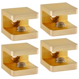 Uenhoy 4 Pcs Glass Clamps, No-Drill-on-Glass Glass Shelf Brackets Clips Adjustable Glass Clip Support for 8mm - 10mm Glass Wood Board, Brushed Gold