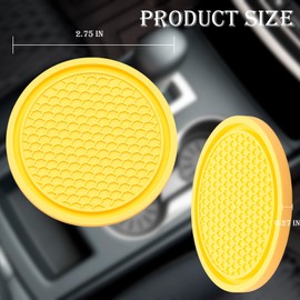 MEAJOO 2PCS Car Cup Holder Coaster, Universal Auto Non-Slip Cup Holder Coaster, 2.75In Universal Non-Slip Recessed Car Interior Accessories (Yellow)