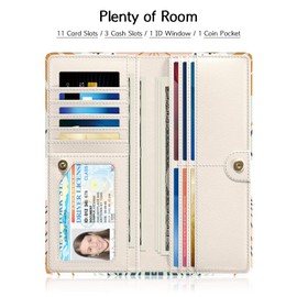 Nipichsha Womens Wallet, RFID Slim Wallets for Women, Thin Ladies Credit Card Holder Purse, Cute Leather Bifold Clutch Billfold with 11 Card Slots & ID Window, Boho Leaves