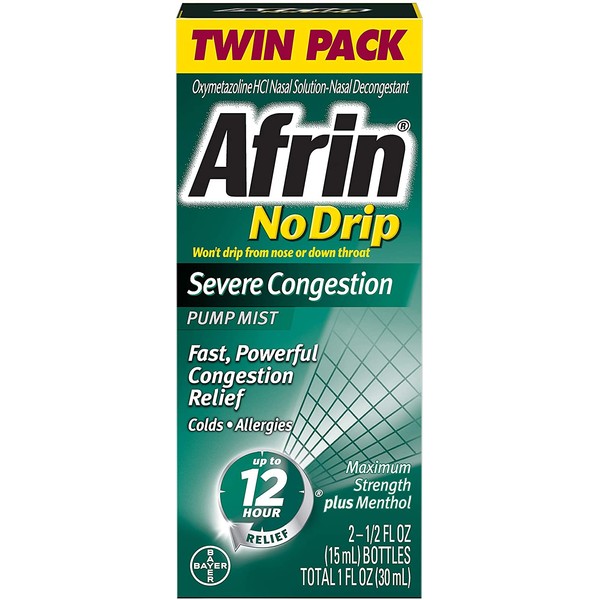 Afrin No Drip Severe Congestion Maximum Strength 12 Hour Nasal Congestion Relief Spray - 2 15 mL Bottles