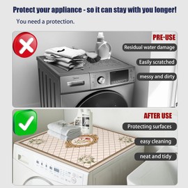 REAIJUNPIN Washer and Dryer Covers for the Top, 27'' x 27'' Colorful Flowers Design Washing Machine Top Protector Dust-Proof Cover,Anti-Slip Washer or Dryer Top Mat Covers (Grid Flowers)