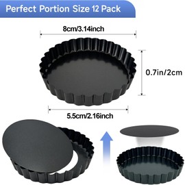 YAYUSI Mini Moldes para Tartas de Antiadherente,12 Piezas de 3 Pulgadas de Molde para Tartaletas de Acero Carbono Desmontable，Se Aplica a Tartas de Huevo,Reposteria Pastel,Budín
