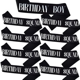 KETAOO 9PCS Birthday Squad Sashes for Boy, Black Birthday Boy Sash Set for Funny 10th 11th 13th 16th 18th 21st or Other Birthday Party Favors Decorations