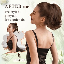 MONIXI Ponytail Extension, 10" Short Claw Clip on Pony Tails Hair Extensions for Women Synthetic Natural Wavy Drawstring Fake Ponytails Hairpieces Daily Use (Auburn Brown, 10 inch)