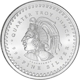 Pure Silver .999 Bullion - Mexico Aztec Calendar Mayan-  1/4 oz round coin