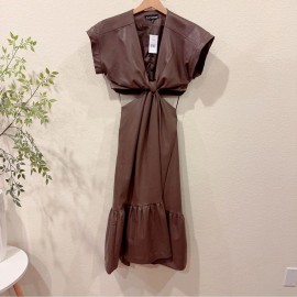 En Saison Lana PU Cut Out Midi Dress in Dark Brown NWT Women Dress Size Small