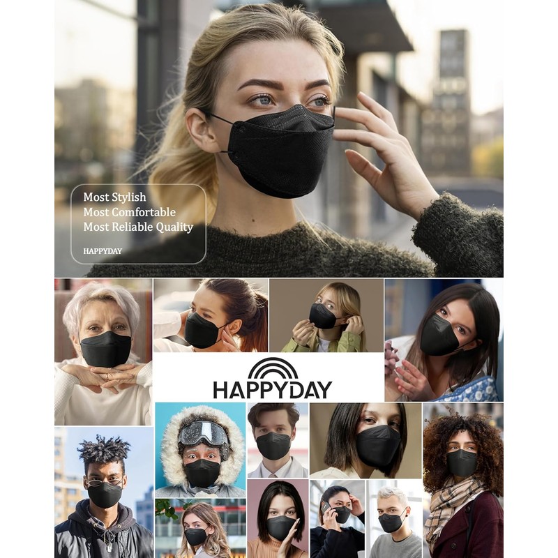 HAPPYDAY Premium KF94 Black Face Mask – Individually Packaged, Made