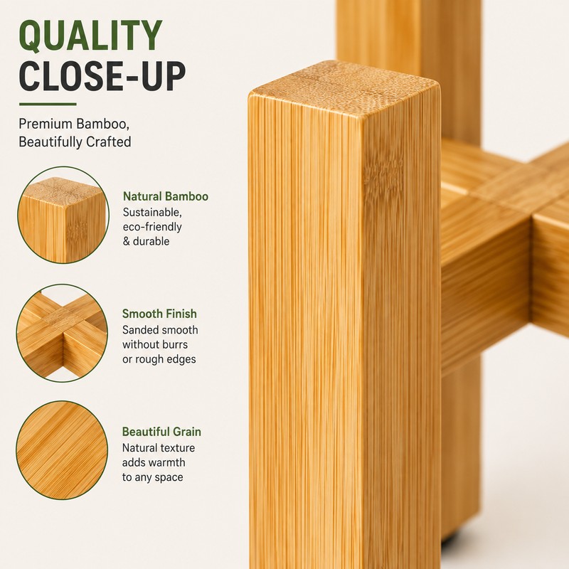 Natural Bamboo Plant Stand – 4-Legged Indoor & Outdoor Flower
