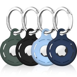 ShopHar 4 Pack AirTag Holder Compatible with AirTag Case, Airtags GPS Tracker for Keychain Cover, Soft Full-Body Protective Silicone Airtags for Kids, Luggage (Blue/Dark Green/Dark Blue/Black)