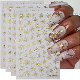 Snowflake Nail Art Stickers 3D Christmas Design With Rhinestone 4PCS Gold Deer Adhesive Manicure Supplies for Decorations