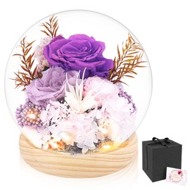 Hatende Preserved Rose Flowers for Women Mom Wife Grandma, Fresh Flowers Bouquet in Glass Dome with LED Lights, Forever Roses Unique Gifts for Mother's Day, Anniversary, Birthday