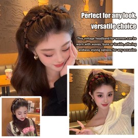 Askbp Vintage High Cranium Artificial Pearl Hairband, Retro High Skull Headband, Elegant Bling Bridal Hair Hoop with Non-Slip Teeth, Volumizing Hair Accessories (Pearl 3pcs, set)