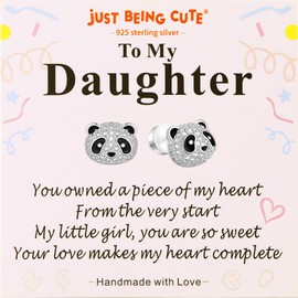 Panda Earrings Gifts, 925 Sterling Silver Cubic Zirconia Stud Earrings Hypoallergenic Cute Jewelry Gift for Women Girlfriend Girls-For Daughter