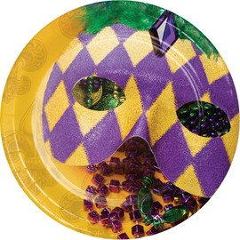 Creative Converting Masks of Mardi Gras Dessert Plates, 7", Multicolor