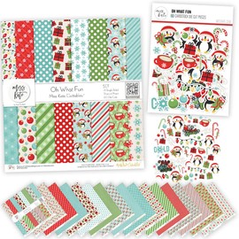 Die Cuts & Paper SET - Oh What Fun - By Miss Kate Cuttables - 16 Sheets of 12"x12" Specialty Paper & OVER 60 Coordinating Die Cuts - Exclusive Original Matching SET