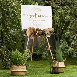 NianFeng Wooden Easel Stand for Sign, Easel Display Stand Floor for Wedding Sign with Adjustable Tray, 63-Inch, Tripod A-Frame Poster Light Duty, Welcome, Art Show & Baby Shower (Natural)