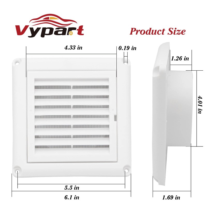 4" Louvered Dryer Vent Cover by Vypart - Exterior Wall