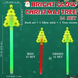 Wovnet 24 Pcs Christmas Tree Glow Sticks Glow in the Dark Christmas Wands Green Red Light Stick Set for Xmas Gift Birthday Decoration Party Supplies Favors Goodie Bag Fillers Toys Carnival Prize