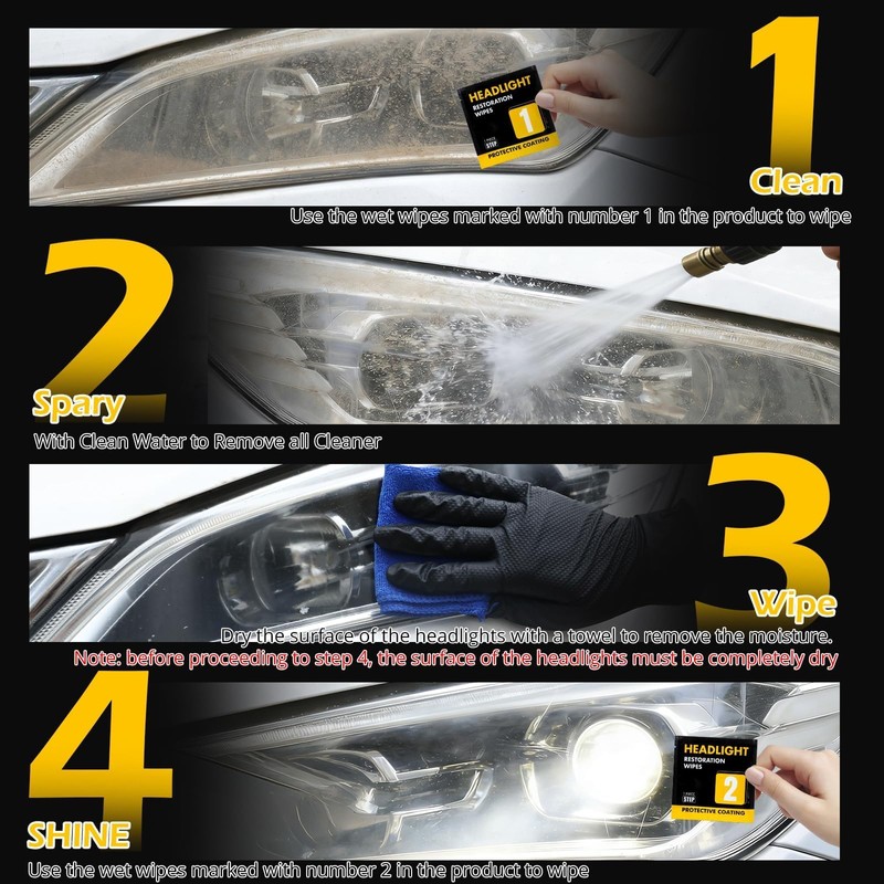 Headlight Restoration Wipes, 2-Step No Sanding Kit