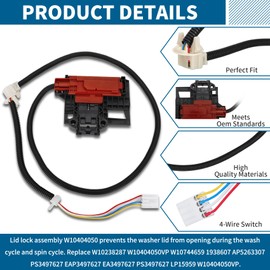 2023 UPGRADED W10404050 W10238287 Washer Lid Lock Latch Switch Assembly with W10240513 Strike Compatible with Whirlpool, Maytag, Kenmore Washer Replaces W10744659, AP5263307, 1938607-1 Year Warranty